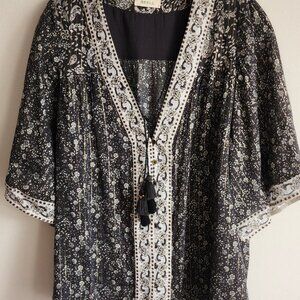 Spell Little Bird Flutter Sleeve Blouse S-Black/Ivory EUC